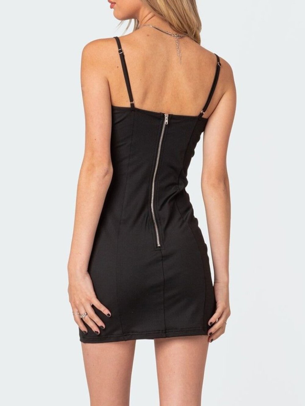 Black Bow Bodycon Mini Dress Spaghetti Strap Cute M - Picture 2 of 6